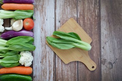 High angle view of vegetables on table