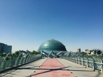 Modern building against clear blue sky