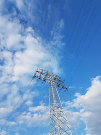 Low angle view of electricity pylon against sky