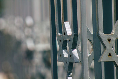 Close-up of rusty metal fence