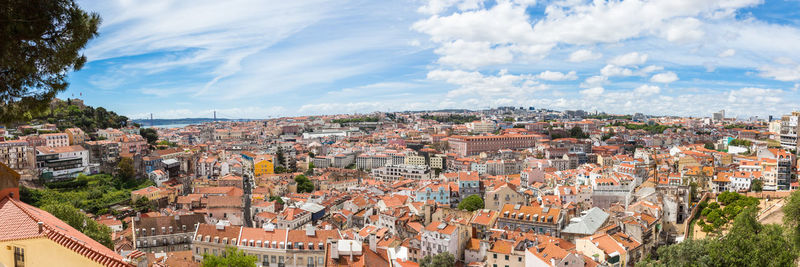 High angle shot of townscape against sky