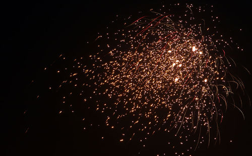 Low angle view of firework display at night