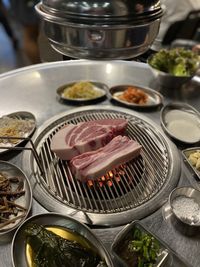 High angle view of food on table