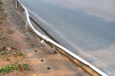 High angle view of railroad tracks at roadside