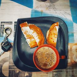 High angle view of drink on table