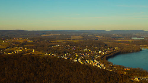 High angle view of cityscape against clear sky