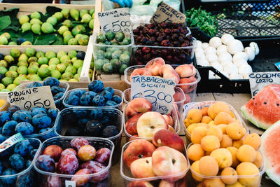 High angle view of fruits for sale in market