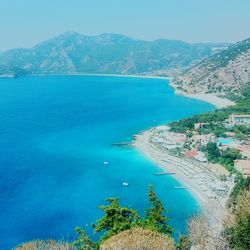 Scenic view of sea against blue sky