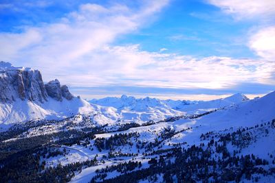 Scenic view of mountains against sky during winter