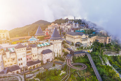 High angle view of buildings in city