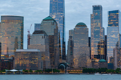 Modern buildings in city at night