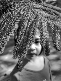 Close-up of plant with girl in background