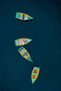 High angle view of boat floating on sea