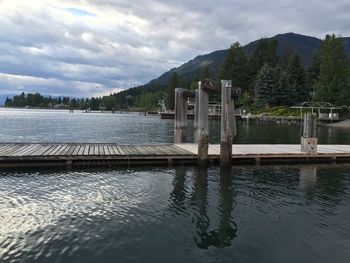 Scenic view of lake against cloudy sky