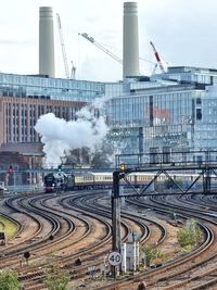 Steam train by battersea power station 