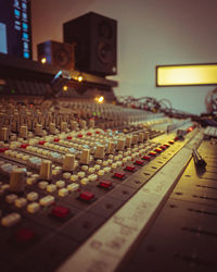 Close-up of illuminated lighting equipment