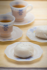 High angle view of tea cup on table