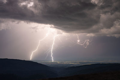 Lightning strikes during a summer thunderstorm in the northern black forest 