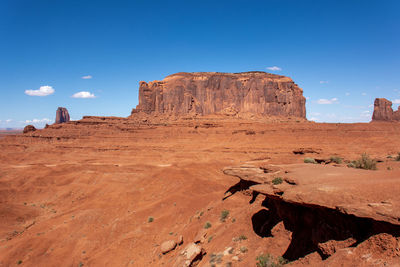 Rock formations in desert against blue sky