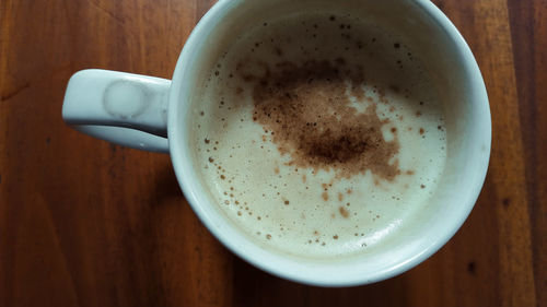 High angle view of coffee on table