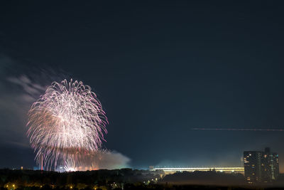 Low angle view of firework display against sky at night in berlin germany