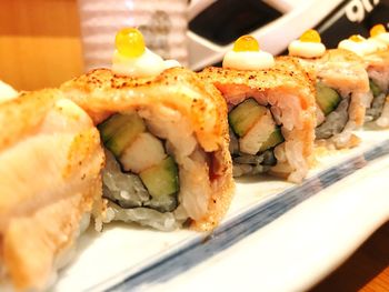 Close-up of sushi served in plate
