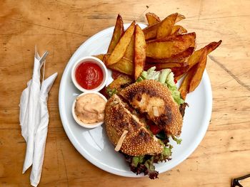 High angle view of food on table