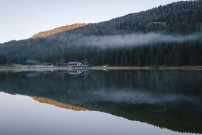 Scenic view of lake against sky