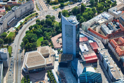 High angle view of buildings in city