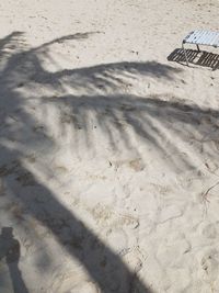 High angle view of shadow on sand at beach
