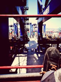 People on bridge in city