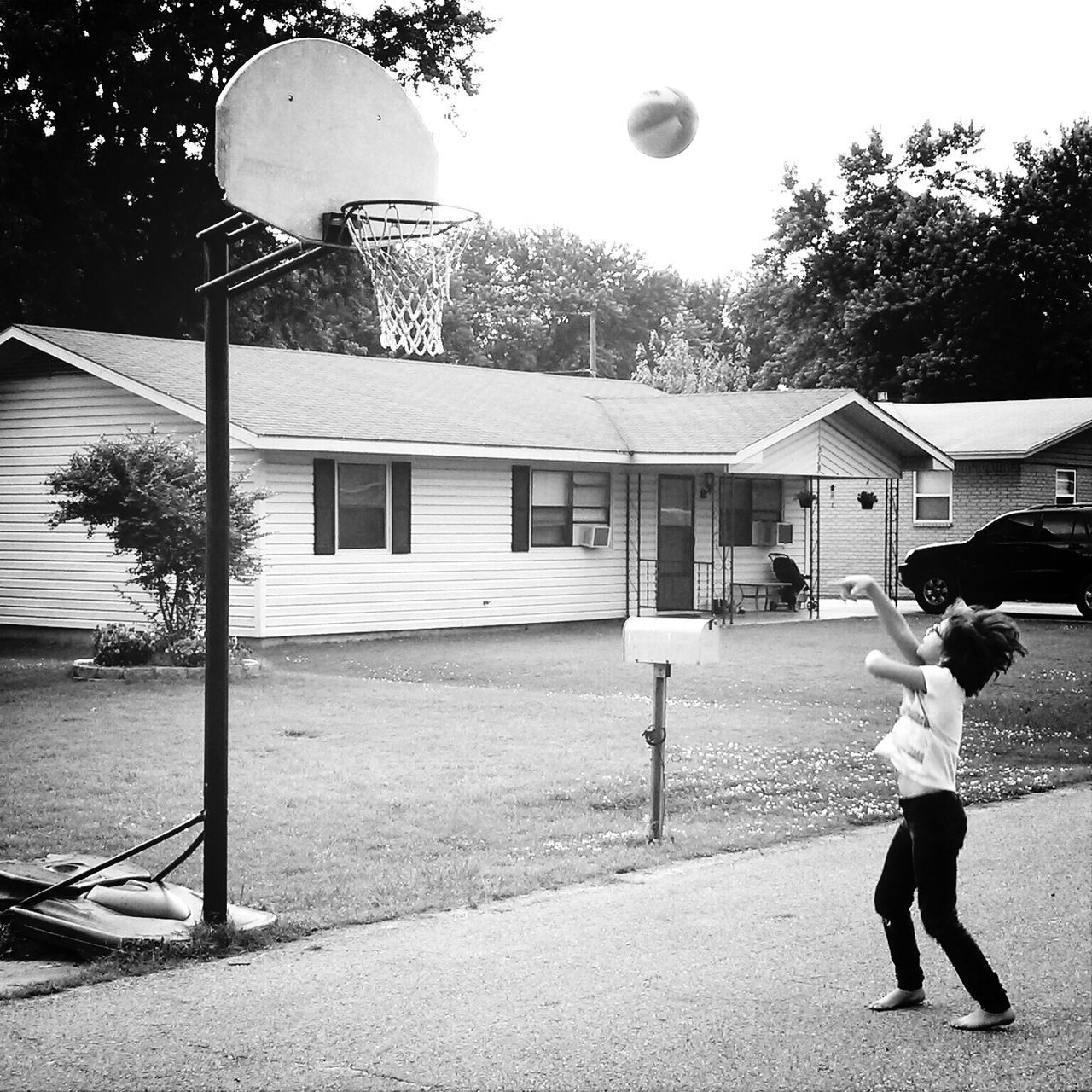 Playing basketball