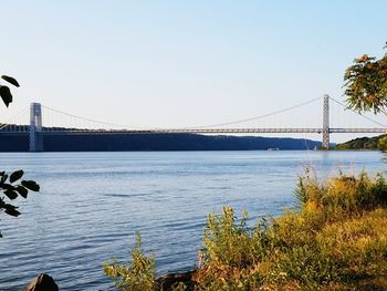 Suspension bridge over river