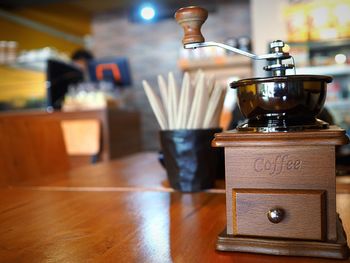 Close-up of wine in glass on table at restaurant