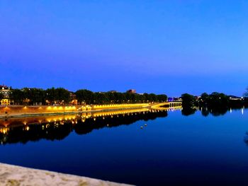 Scenic view of lake against clear blue sky