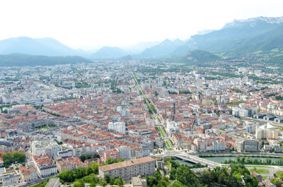 High angle view of town against sky