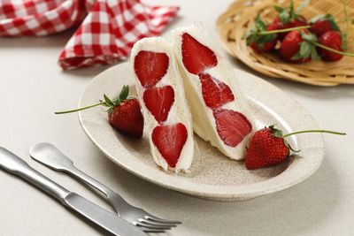 High angle view of food in plate on table