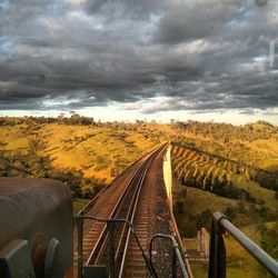 Railroad tracks amidst trees against sky