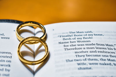 Close-up of text on heart shape
