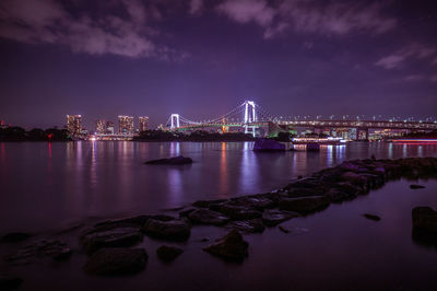 Bridge over river at night
