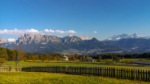 Scenic view of dolomites mountains against blue sky - seen from kematen