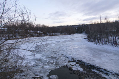 Scenic view of frozen lake against sky during winter