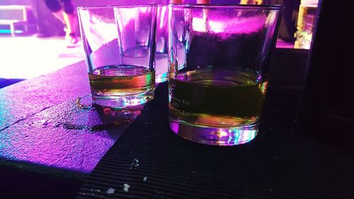 Close-up of beer in glass on table