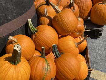 High angle view of pumpkins for sale at market