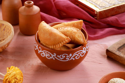 High angle view of breakfast on table