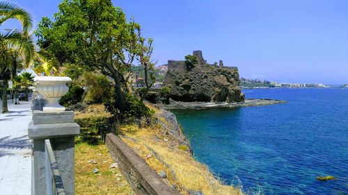 Scenic view of sea against clear sky