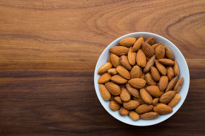 High angle view of cookies in bowl on table