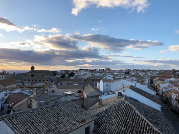 High angle view of townscape against sky