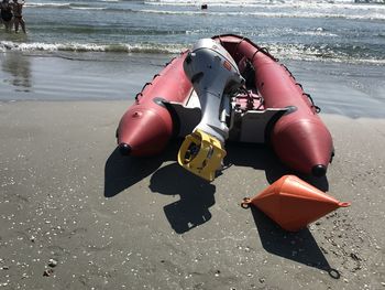 High angle view of toy on beach