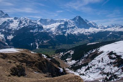 Scenic view of snowcapped mountains against sky